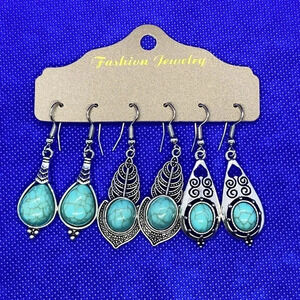 New earrings 3 pair‎ bohemian silver tone antique finish drop earrings